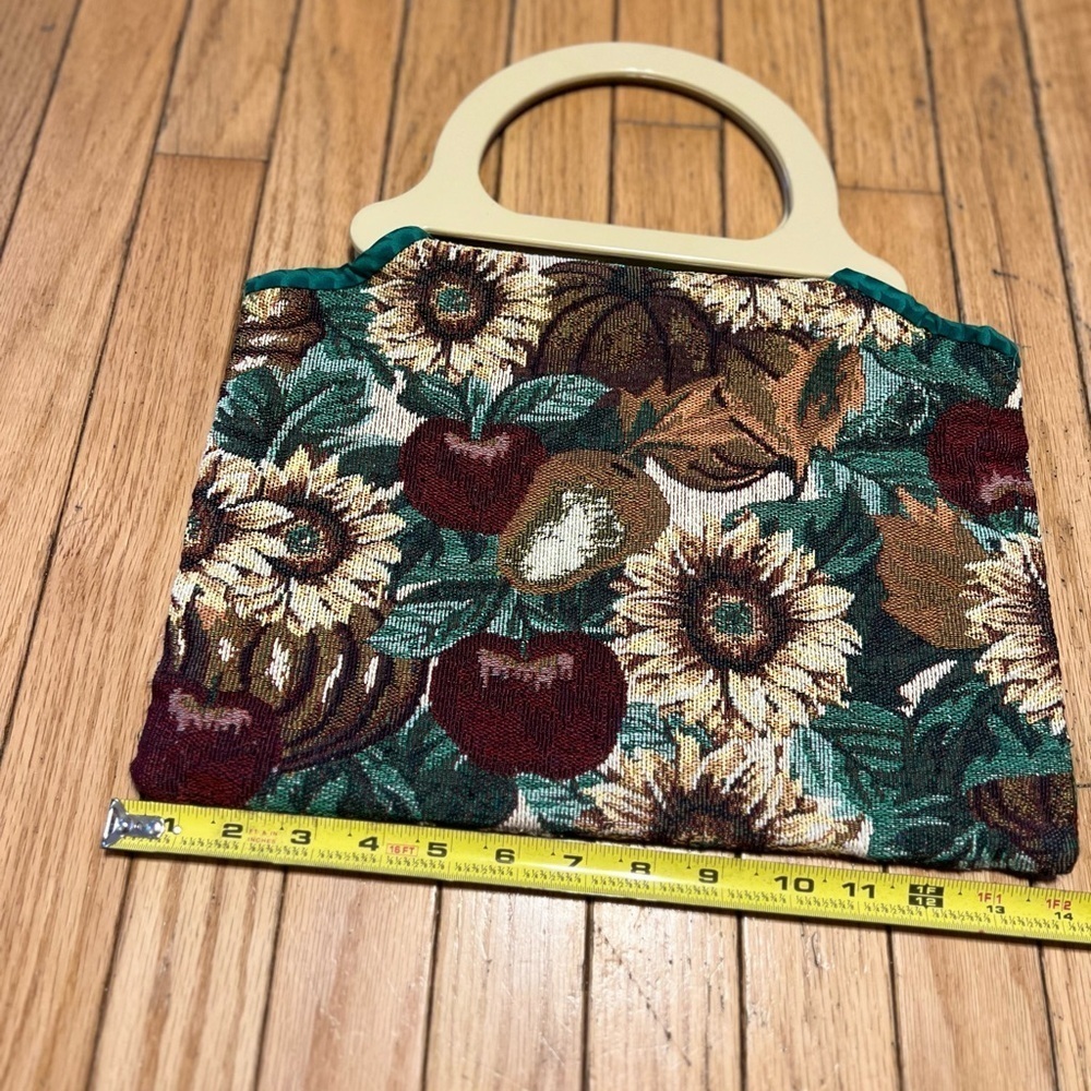 Floral Tapestry Handbag with Wooden Handle - Picture 5 of 5